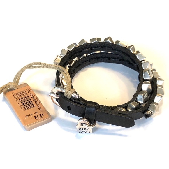 UNO de 50 Silver Rock Stud Leather Buckle Bracelet - Picture 3 of 8